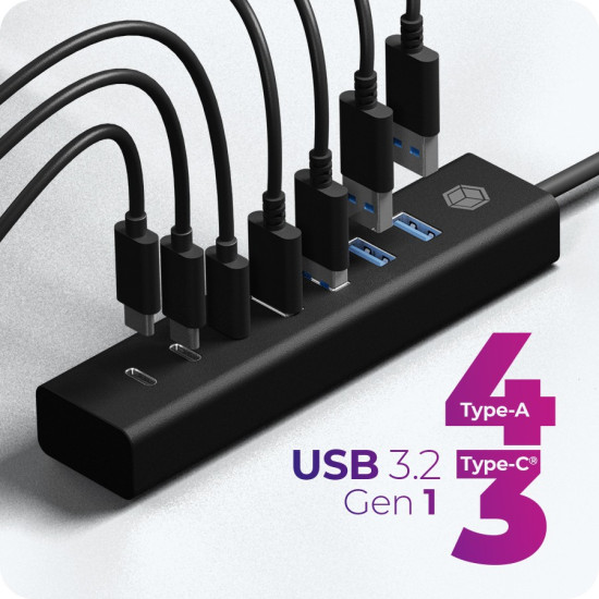 Hub IB-HUB1737-C3 7-Port USB 3.2 Gen 1 Hub, 3x USB Type-C.,  4x USB Type-A 
