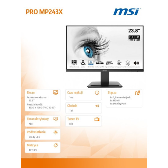 Monitor PRO MP243X 24 cale/LED/FHD/Flat/100Hz/Black 