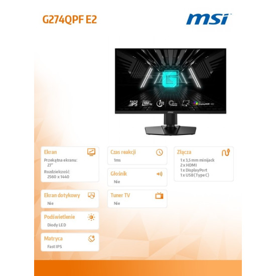 Monitor G274QPF E2 27 cali /LED/QHD/Flat/180Hz/czarny