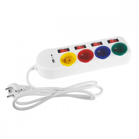 Przedłużacz 4 gniazda 1.5m, USB A/C MCE508 W 