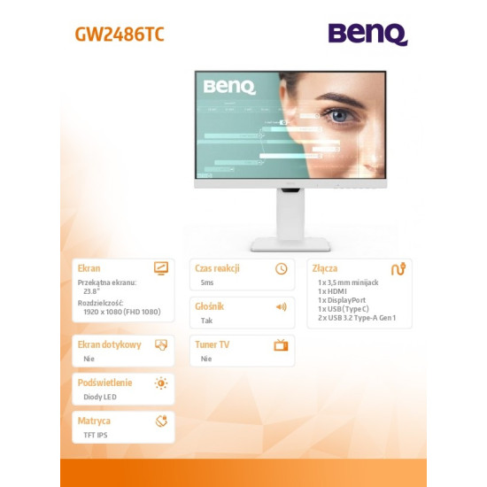 Monitor 23.8 cala GW2486TC LED 4ms/1300:1/IPS/100Hz