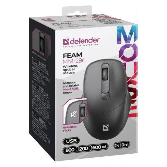 Mysz bezprzewodowa silent click FEAM MM-296 RF 1600 DPI Czarna 