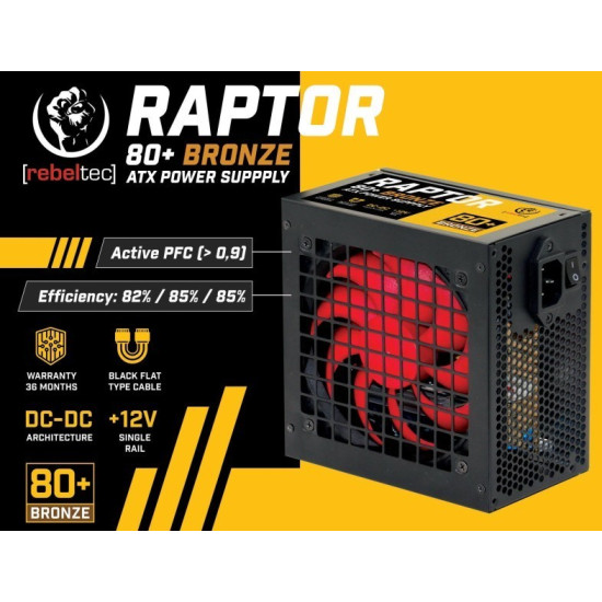 Zasilacz ATX RAPTOR 600W BRONZE 80+,Single Rail, DC-DC 