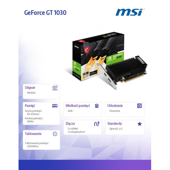Karta graficzna GeForce GT 1030 4GHD4 LP OC 4GD DR4 64BIT DP/HDMI