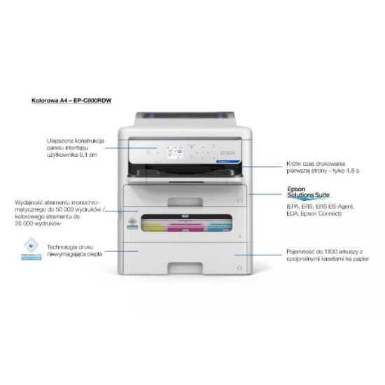 Drukarka EP-C800RDW kolor A4/34ppm/3.8pl/(W)LAN/PCL6 