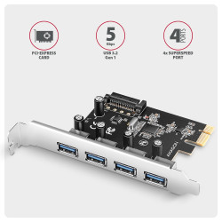 PCEU-430RS Kontroler PCIe 4x port USB 3.2 GEN 1, UASP, chipset  Renesas, 15-pin SATA zasilacz
