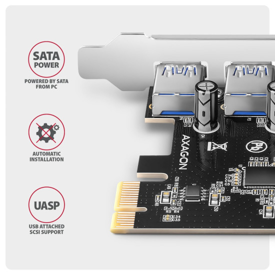 PCEU-430RS Kontroler PCIe 4x port USB 3.2 GEN 1, UASP, chipset  Renesas, 15-pin SATA zasilacz