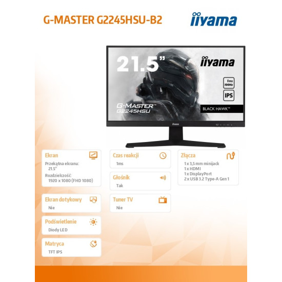 Monitor 22 cale G2245HSU-B2 IPS,FHD,100Hz,1ms,2xUSB,300cd 