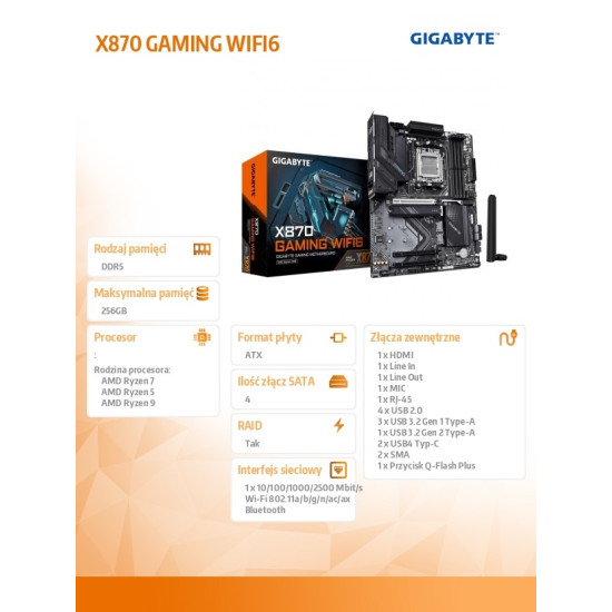 Płyta główna X870 GAMING WIFI6 AM5 4DDR5 HDMI/USB-C ATX 