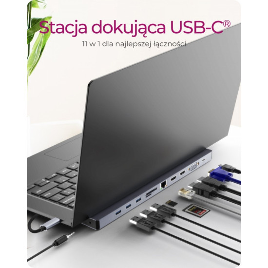 Stacja dokująca IB-DK2106a-CPD 11 w 1, 2x HDMI, 1x VGA, LAN, czytnik kart, 3x USB, 100W PD 