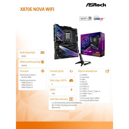 Płyta główna X870E NOVA WIFI AM5 4DDR5 M.2 ATX 