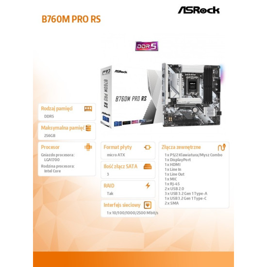 Płyta główna B760M Pro RS s1700 4DDR5 DP/HDMI mATX 