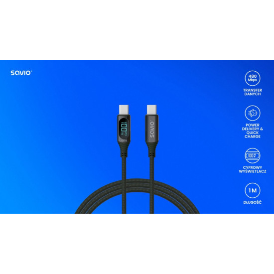 Kabel USB z wyświetlaczem, 100W, CL-174