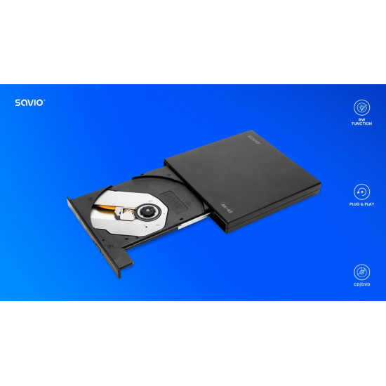 Zewnętrzny napęd - nagrywarka typu SLIM CD/DVD R/RW - USB SAVIO AK-43