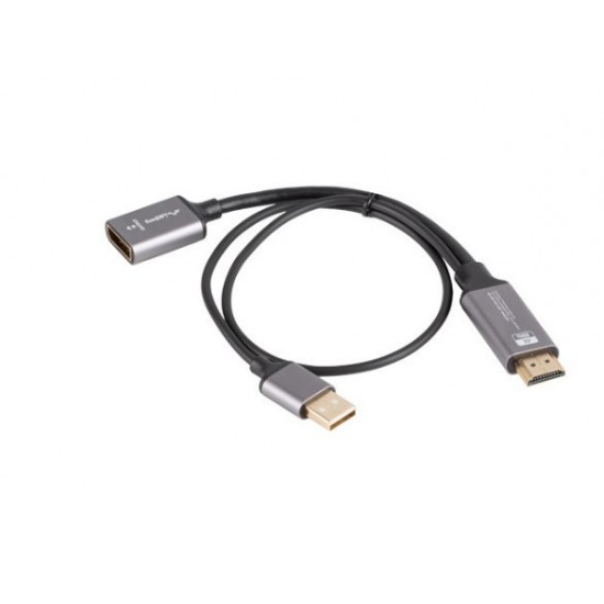 Adapter HDMI(M)-Displayport(F)4K na kablu 20cm srebrny