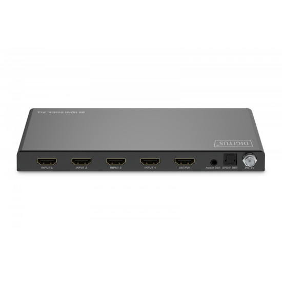 Przełącznik / Switch HDMI 4x1, 8K/60Hz (4:4:4) z HDR, 48 Gbps, HDCP 2.3, Toslink / Stereo, EDID