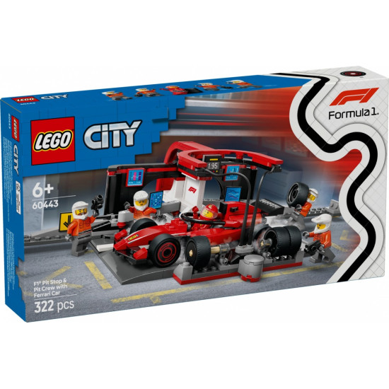 Klocki City 60443 F1 Pit stop i mechanicy z bolidem Ferrari 
