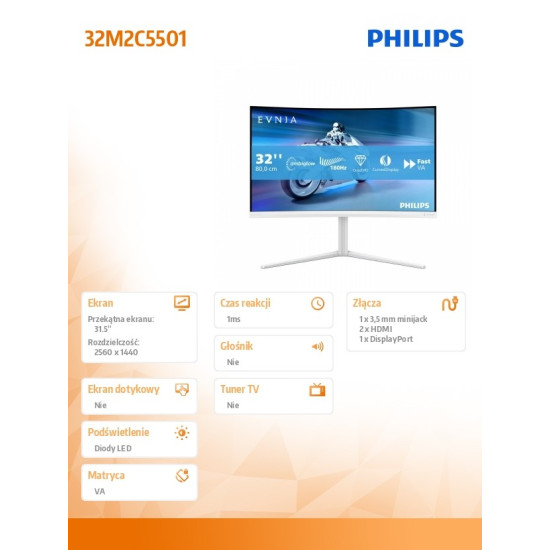 Monitor 31.5 cala 32M2C5501 Curved VA 180Hz HDMIx2 DP HAS Ambiglow