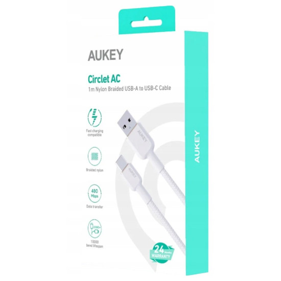 CB-NAC1 White nylonowy kabel USB C - USB A | 1m | 3A | 60W PD | 20V