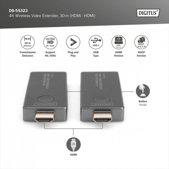 Przedłużacz/Extender HDMI bezprzewodowy 30m UHD 4K30Hz audio (zestaw) 