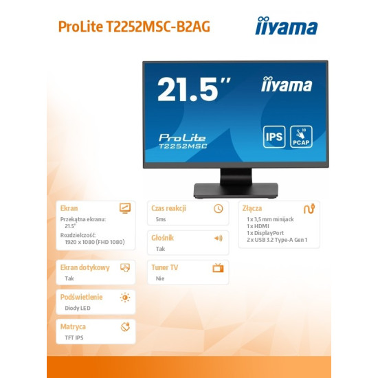 Monitor 22 cale T2252MSC-B2AG 10 PKT. POJ,IPS,HDMI,DP,2x1W,7H,2xUSB,  AG-(Anti Glare) 