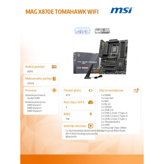 Płyta główna MAG X870E TOMAHAWK WIFI AM5 4DDR5 ATX 