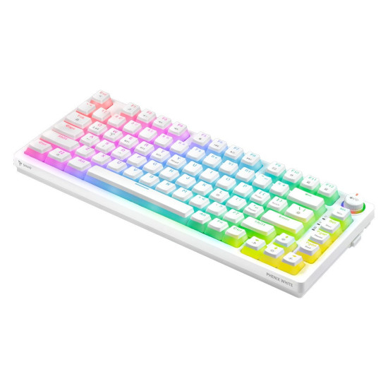 Klawiatura mechaniczna bezprzewodowa SAVIO PHENIX WHITE Gateron Yellow, Pudding