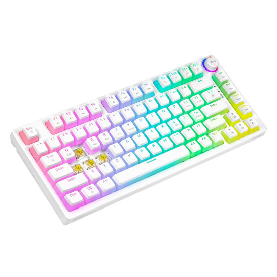 Klawiatura mechaniczna bezprzewodowa SAVIO PHENIX WHITE Gateron Yellow, Pudding