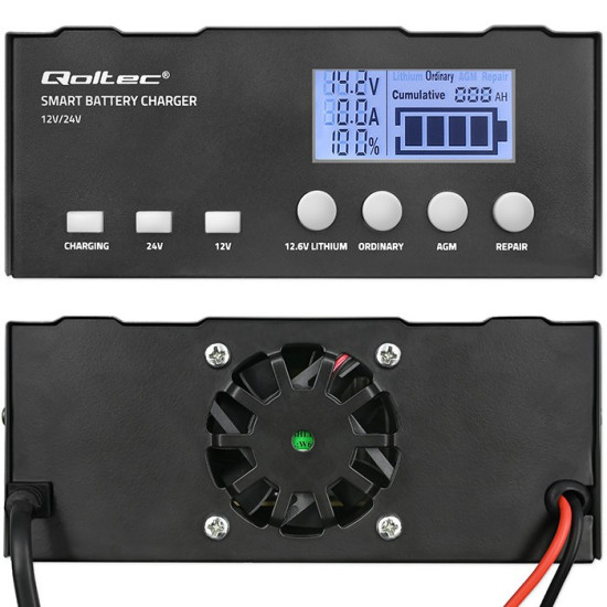 Inteligentna mikroprocesorowa ładowarka 12V | 12.6V | 24V |Prostownik z funkcją naprawy do akumulatora AGM GEL LiFePO4 | LCD 