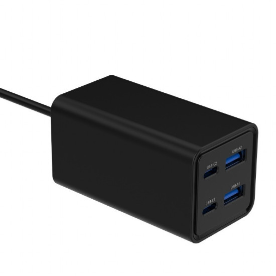 Ładowarka uniwersalna 65W GaN 2xUSB-A 2xUSB-C szybkie ładowanie czarna 