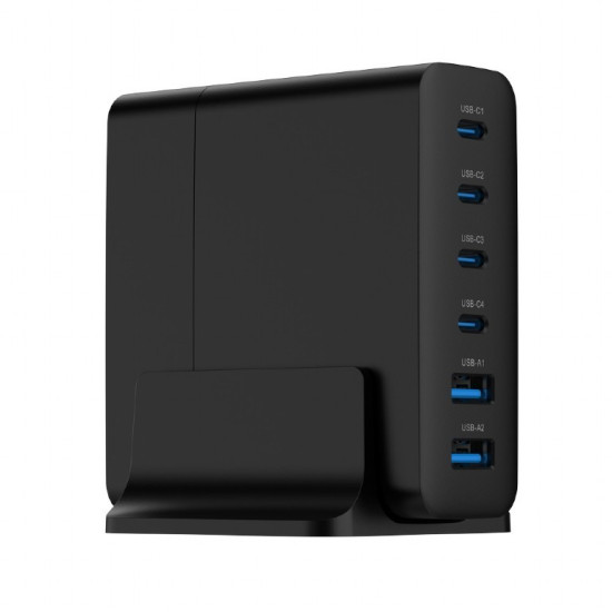 Ładowarka uniwersalna 75W GaN 2xUSB-A 4xUSB-C szybkie ładowanie czarna 