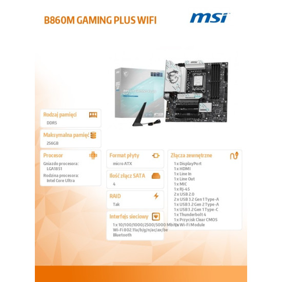 Płyta główna B860M GAMING PLUS WIFI s1851 4DDR5 ATX