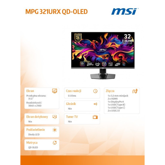 Monitor 31.5 cala MPG 321URX QD-OLED QD-OLED/LED/UHD/Flat/240Hz/czarny