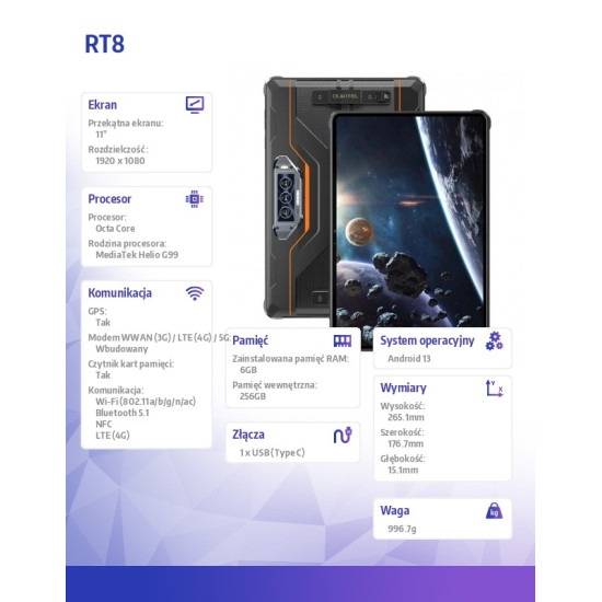 Tablet RT8 6/256GB IP69K pomarańczowy