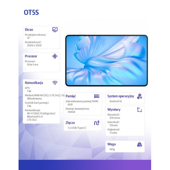 Tablet OT5S 4G 12 6/256GB Niebieski