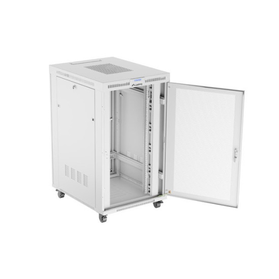 Szafa instalacyjna rack stojąca 19 cali 27U 800x1000 drzwi perforowane LCD szara (Flat pack)
