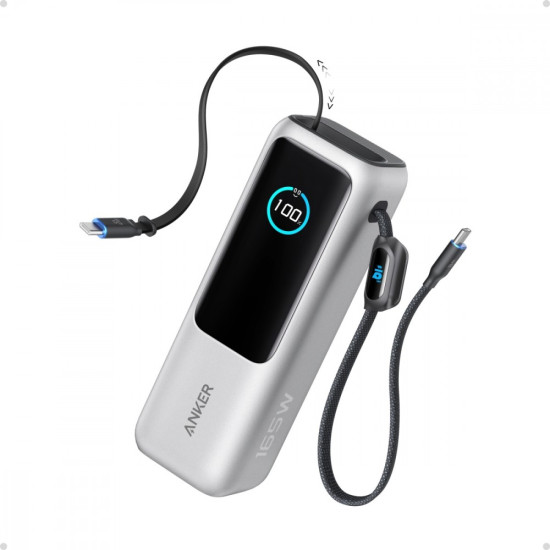 Powerbank ZOLO 25000mAh 165W wbudowany kabel USB-C srebrny