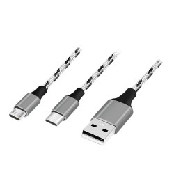 Kabel USB2.0 A/M do micro USB + USB-C, 1.2m 