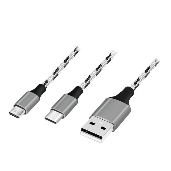 Kabel USB2.0 A/M do micro USB + USB-C, 1.2m 