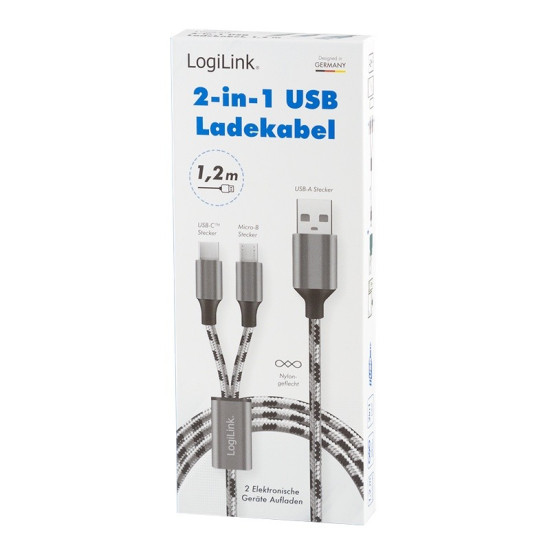 Kabel USB2.0 A/M do micro USB + USB-C, 1.2m 