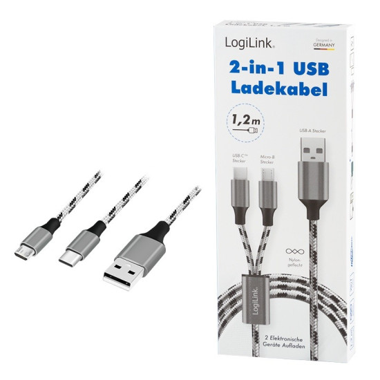 Kabel USB2.0 A/M do micro USB + USB-C, 1.2m 