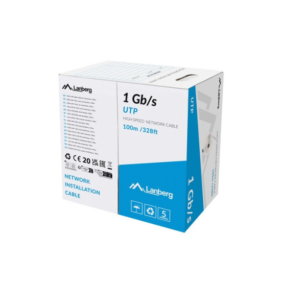 Kabel LAN UTP 1GB/S drut CCA 100m szary