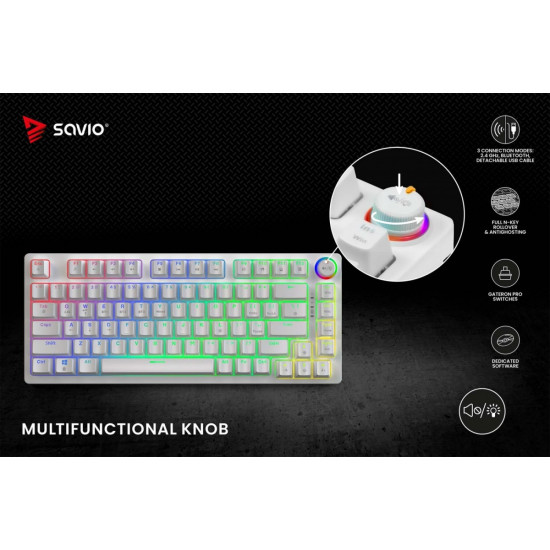 Klawiatura mechaniczna bezprzewodowa PHENIX WHITE Gateron Red Pro, ABS