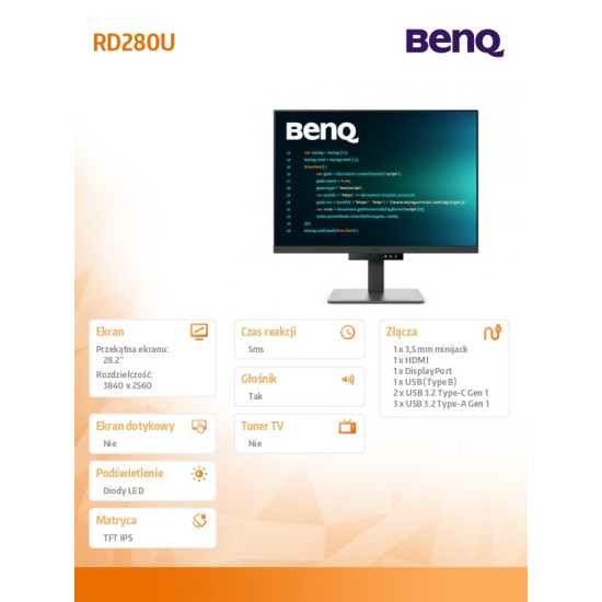 Monitor 28 cali RD280U 4K IPS 5ms/IPS/1200:1/HDMI/DP 