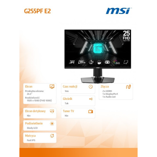 Monitor G255PF E2 24,5 cala LED/FHD/Flat/180Hz/Black 