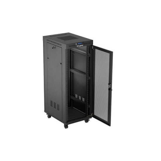 Szafa instalacyjna rack stojąca 19 cali 32U 600x800 drzwi perforowane LCD czarna (Flat pack)