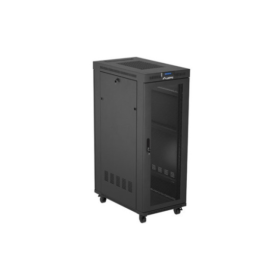 Szafa instalacyjna rack stojąca 19 cali 32U 600x1000 drzwi perforowane LCD czarna (Flat pack)