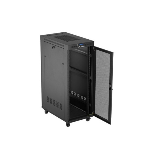 Szafa instalacyjna rack stojąca 19 cali 32U 600x1000 drzwi perforowane LCD czarna (Flat pack)