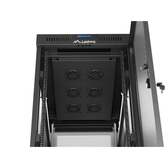 Szafa instalacyjna rack stojąca 19 cali 32U 600x1000 drzwi perforowane LCD czarna (Flat pack)