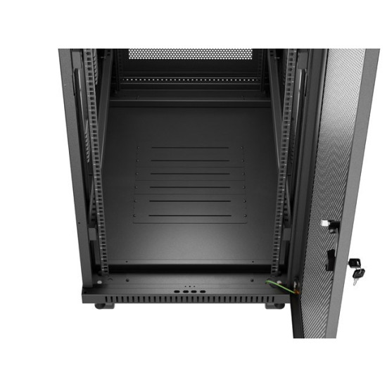 Szafa instalacyjna rack stojąca 19 cali 32U 600x1000 drzwi perforowane LCD czarna (Flat pack)
